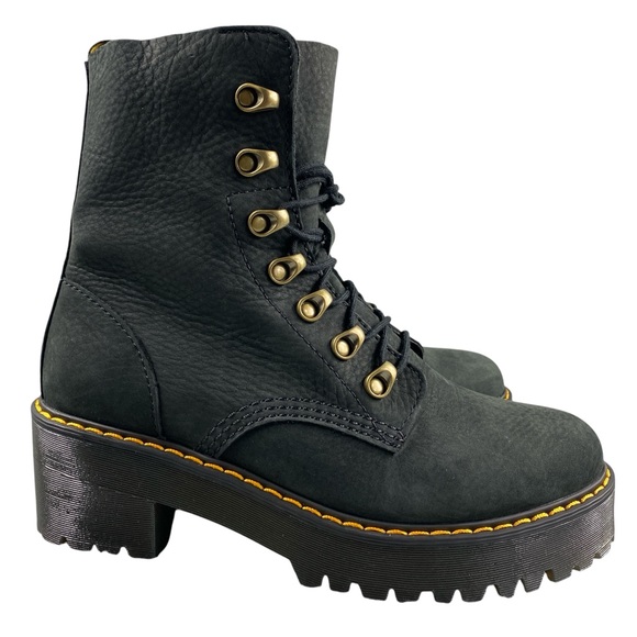 Dr. Martens Shoes - NEW Dr. Martens Leona Combat Boot Leather Black Milled Nubuck Womens 8 Lace Up
